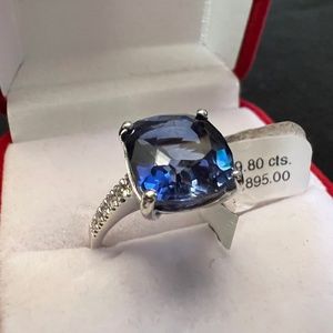 9.80CT Ladies Sapphire Ring, 14K White Gold, Size 7